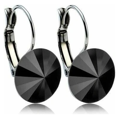 Swarovski Elements Rivoli vlepený krystal 12 mm Ocelové náušnice visací černé kulaté 31106.3 Jet