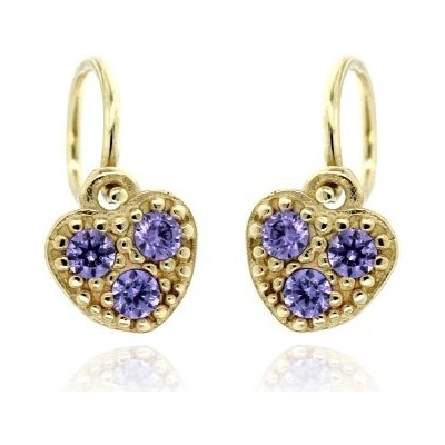 Zlatnictví U Kostela zlaté dětské náušnice fialová srdíčka 468F