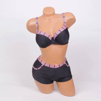 Image 1 of Бански с боксер в черно с раиран цветен кант - чашка С