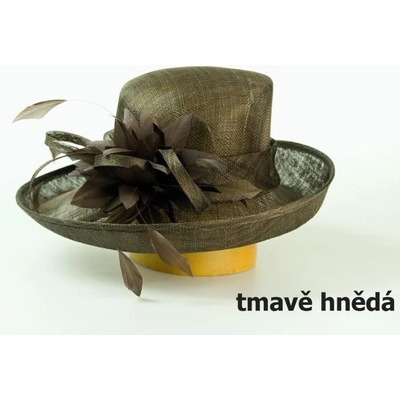 Modelový klobúk sinamay zdobený kvetom tmavo hnedá