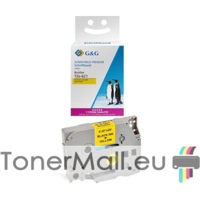 Съвместима лента Black on Yellow Brother TZ-621, 9mm x 8m