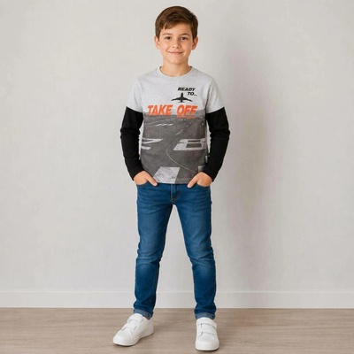 Winkiki Kids Wear Chlapecké tričko s dlouhým rukávem Take Off šedý melanž černá