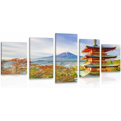 5-dielny obraz výhľad na Chureito Pagoda a horu Fuji