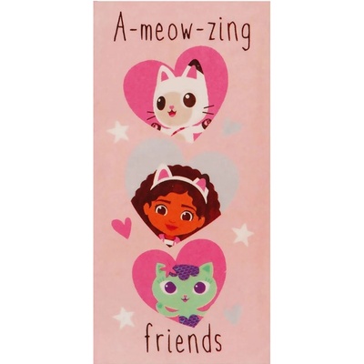 CurePink Osuška ručník Gabby's Dollhouse Gábinin kouzelný domek A Meow Zing Friends 70 x 140 cm