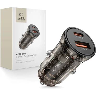 Tech-Protect cc01 2-портово зарядно за кола pd30w/qc3.0 черно (5906302361311)