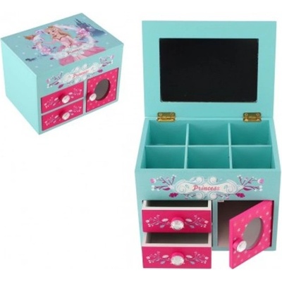 Teddies Skříňka šperkovnice Princess 3 zásuvky odklápěcí vrch se zrcátkem dřevo 16x12,5x12cm v krabici – Zboží Dáma