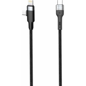 DeTech Кабел DeTech DE-48CCL, USB C(м) към USB C(м), Lightning, 1m, 30W, черен