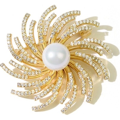 Éternelle brož s perlou a Swarovski krystaly Claudia B7016-XC03661TA Bílá/čirá