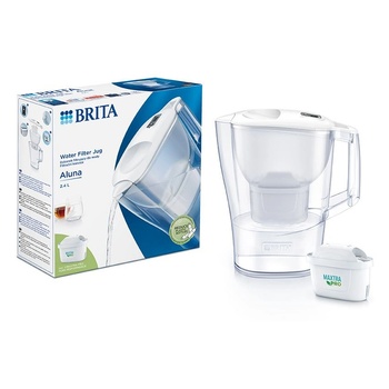 BRITA BR1052801 Филтърна кана за вода Aluna с 1 филтърна касета Maxtra Pro, 2.4 L, Бяла (br1052801) (br1052801)