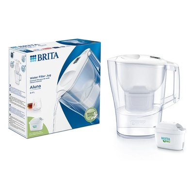 BRITA BR1052801 Филтърна кана за вода Aluna с 1 филтърна касета Maxtra Pro, 2.4 L, Бяла (br1052801)