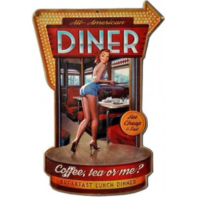 Červená kovová nástěnná cedule Diner – 40x1x58 cm