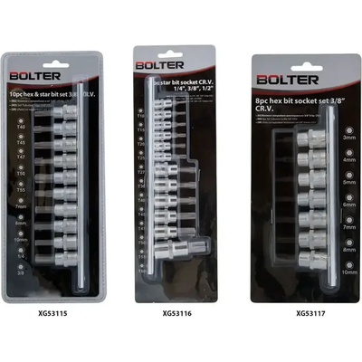 BOLTER Вложки с накрайник Torx BOLTER 1/4" , 3/8" , 1/2" - 12 части, Cr-V (XG53116)