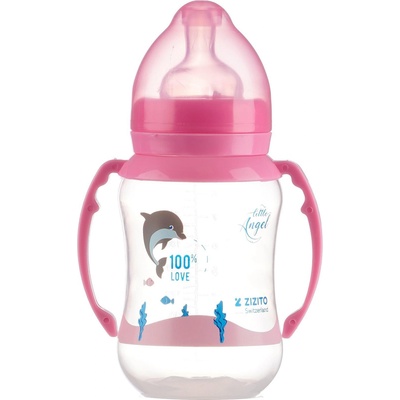 Полипропиленово шише за хранене с дръжки Little Angel с биберон 3-роз