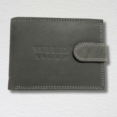 Pánská šedá kožená peněženka WILD TIGER na šířku se zapínáním elegantní a praktická Ano