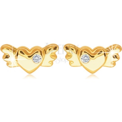 Šperky eshop diamantové ze žlutého zlata srdíčko s křídly a briliantem čiré barvy BT506.05