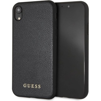 GUESS Луксозен Кожен Калъф за iPhone XR, GUESS Leather Case, Черен (GUHCI61IGLBK)