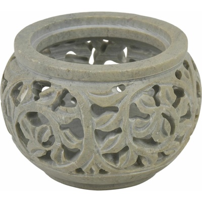 Sanu Babu Kamenný, ručně vyřezávaný svícen, průměr 8cm, výška 5cm (4D)