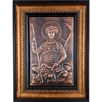 МЕДНА ИКОНА В РАМКА СВЕТИ ГЕОРГИ НА ТРОН