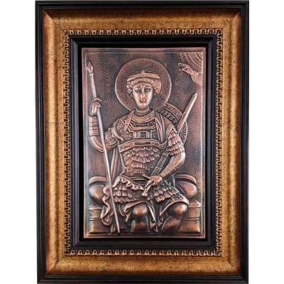 МЕДНА ИКОНА В РАМКА СВЕТИ ГЕОРГИ НА ТРОН