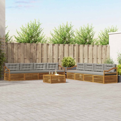 vidaXL Комплект дивани за открито 9 бр. Естествено и светло сиво (3373236)