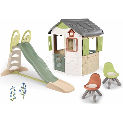 Smoby Set domček s 2,3 m šmykľavkou s vodotryskom Life Jura Lodge rozšíriteľný s 2 stoličkami KidChair