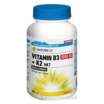 NatureVia Vitamin D3 3000IU + K2 MK7 60 kapsúl