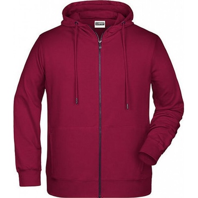 James & Nicholson teplá mikina na zip James and Nicholson 300 g/m červená vínová melír