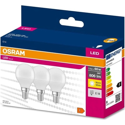 Osram SADA 3x LED Žiarovka P45 E14/7,5W/230V 3000K P225649