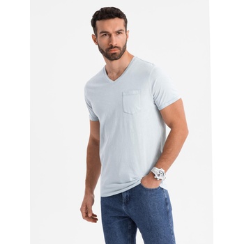 Ombre Clothing Мъжка памучна тениска с V-образно деколте и изтрит ефект - сива Ombre Clothing | Siv | МЪЖЕ | S