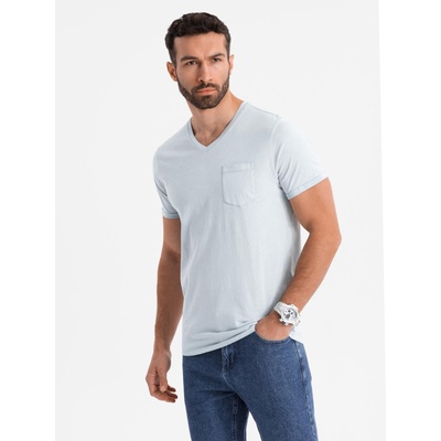 Ombre Clothing Мъжка памучна тениска с V-образно деколте и изтрит ефект - сива Ombre Clothing | Siv | МЪЖЕ | S