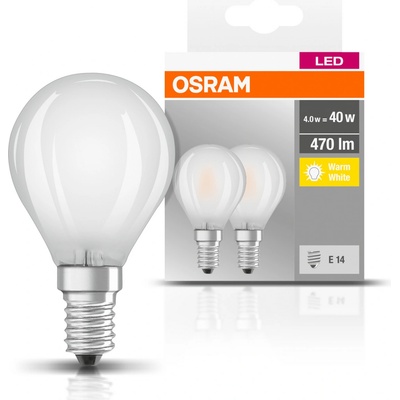 Osram Sada 2x LED žiarovka E14, P40, 4W, 470lm, 2700K, teplá biela