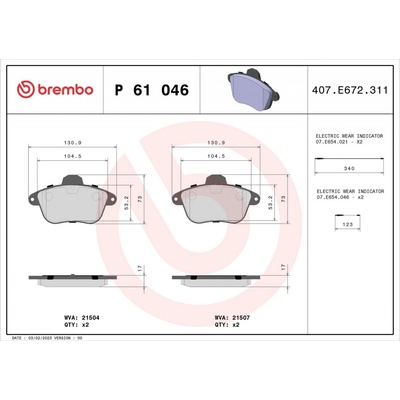Sada brzdových platničiek kotúčovej brzdy BREMBO P 61 046