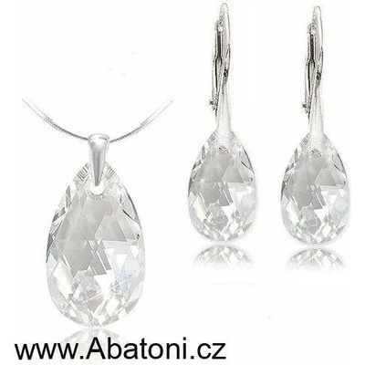 Swarovski Elements Pear krystal Stříbrná sada náušnice a přívěsek s řetízkem bílá slza kapka 39049.2 Crystal – Hledejceny.cz