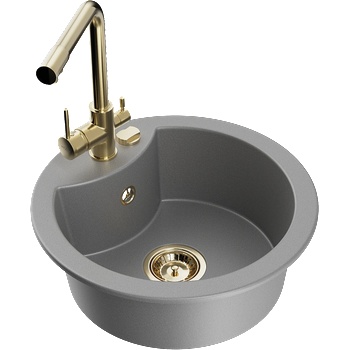 Mexen Diego гранитна кухненска мивка с 1 отделение и кухненски смесител Duero, сив - 6512-71-671600-50 (6512-71-671600-50)