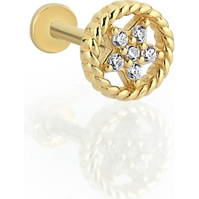 Lillian Vassago Zlatý piercing labreta kruh s hvězdou zdobenou zirkony LLV92-GPI071LB