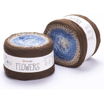 Yarn Art příze Flowers 320 bílá, modrá, hnědá