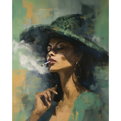 ZUTY Obrazy na stenu - Žena v klobúku s cigaretou Rámovanie: bez rámu a bez vypnutia plátna, Rozmer: 40x50 cm