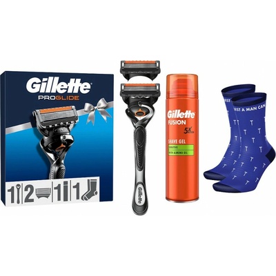 Gillette ProGlide Gillette holiaci strojček 1 ks + Gillette náhradné žiletky 2 ks + gél na holenie 200 ml + ponožky 1 pair