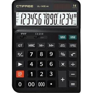 CTIFREE UL-140E-BK черен ергономичен калкулатор, 145x198mm, 14 цифри, двойно захранване, 2 години гаранция CT-140E-BK (CT-140E-BK) Калкулатори