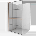 Mexen Kioto+ L Душ-стена с рафт Walk-in 120 x 200 cm, черна решетка, матирана мед - 800-120-123-65-77 (800-120-123-65-77)