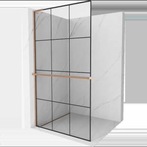 Mexen Kioto+ L Душ-стена с рафт Walk-in 120 x 200 cm, черна решетка, матирана мед - 800-120-123-65-77 (800-120-123-65-77)