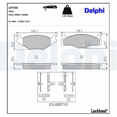 Sada brzdových platničiek kotúčovej brzdy DELPHI LP756