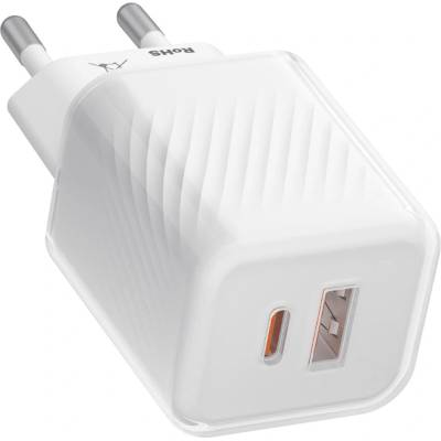 Blueo - Зарядно за стена с два порта - 1x USB, 1x Type-C, GaN технология, бързо зареждане, елегантен завършек, PD3.0, 35W - бяло