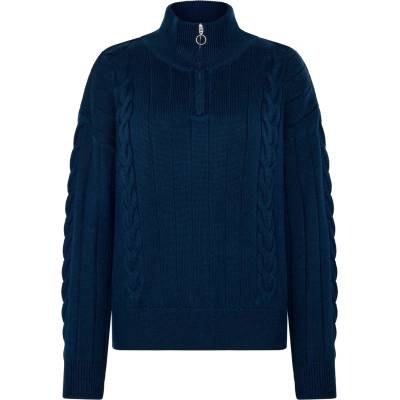 KnowledgeCotton Apparel Дамски вълнен пуловер Knowledgecotton apparel Women's M. 1/2 Zip High Neck Cable Wool jumper - Total Eclipse (105-6862-0212)