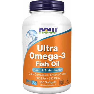 NOW FOODS Ultra Omega 3, Rybí olej, 500 EPA + 250 DHA, 180 softgel kapsúl