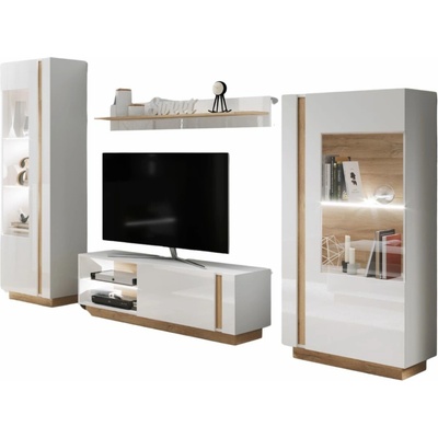 Laski Obývacia stena TV/RTV Arco B+C+G+J – biely lesk