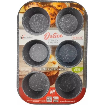 Kasaviva Форма за мъфини и кексчета Kasaviva R51223, 6 форми, Без PFОА, Мраморно покритие, Червен (R51223)