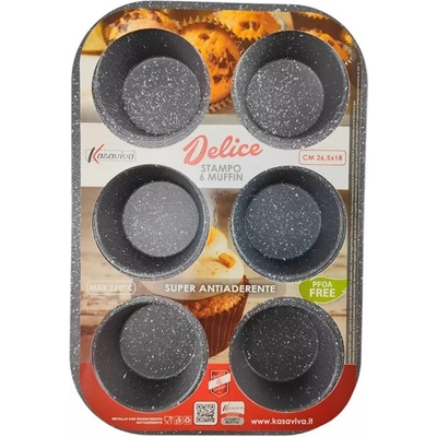 Kasaviva Форма за мъфини и кексчета Kasaviva R51223, 6 форми, Без PFОА, Мраморно покритие, Червен (R51223)