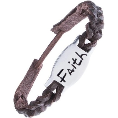 Šperky eshop pletený z kůže tmavoocelová známka FAITH Z12.16 hnědý