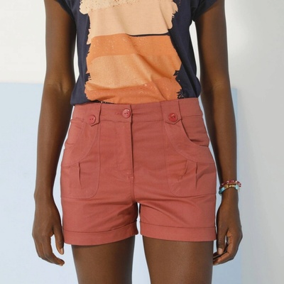 Strečové šortky s ohrnutím terakota